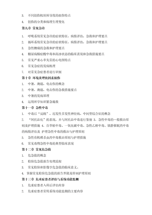 急危重症护理本科考试大纲