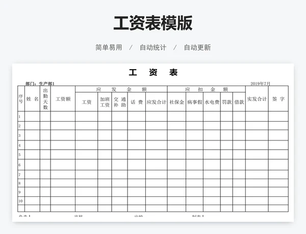 工资表模版