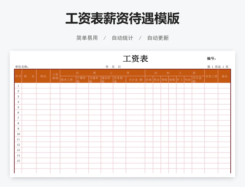 工资表薪资待遇模版