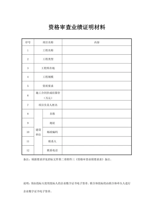 资格审查业绩证明材料