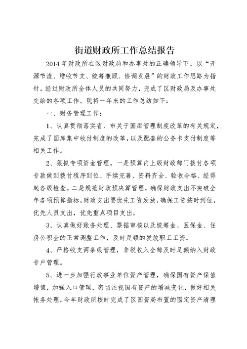街道财政所工作总结报告