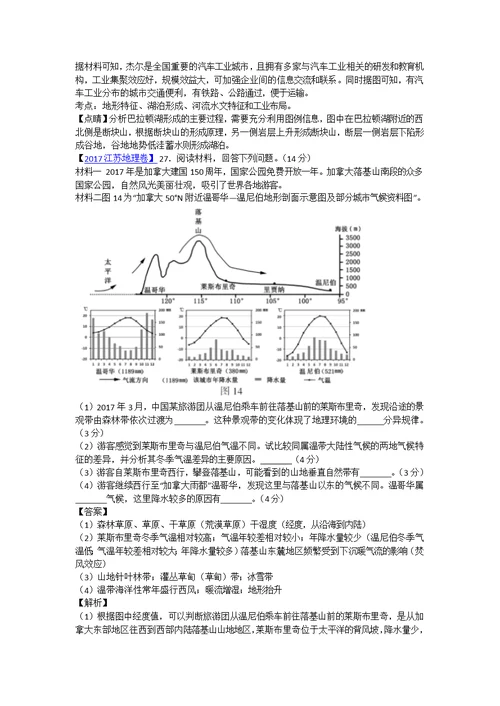 2017年高考真题世界地理区域相关