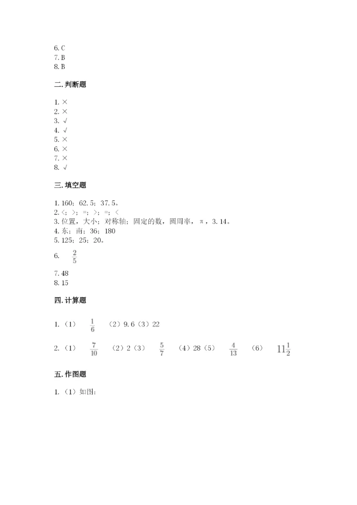 人教版小学六年级上册数学期末测试卷【实验班】.docx