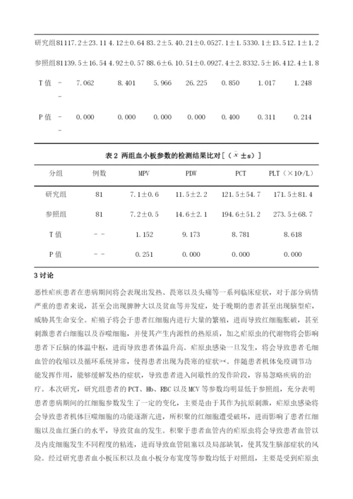 恶性疟疾患者红细胞和血小板参数变化及其临床价值分析.docx