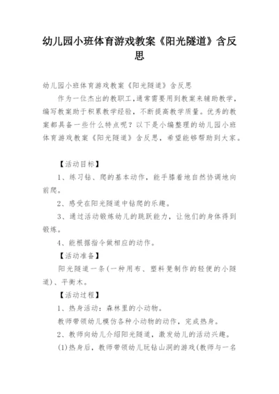 幼儿园小班体育游戏教案《阳光隧道》含反思.docx