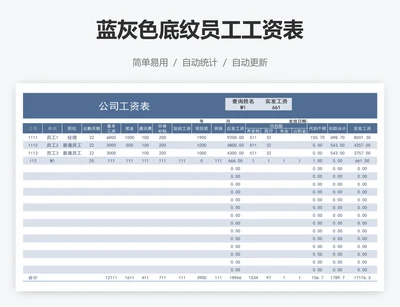 蓝灰色底纹员工工资表