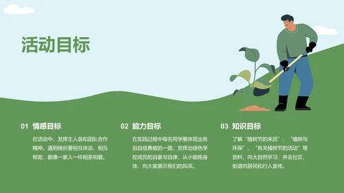 绿色卡通插画植树节活动策划PPT