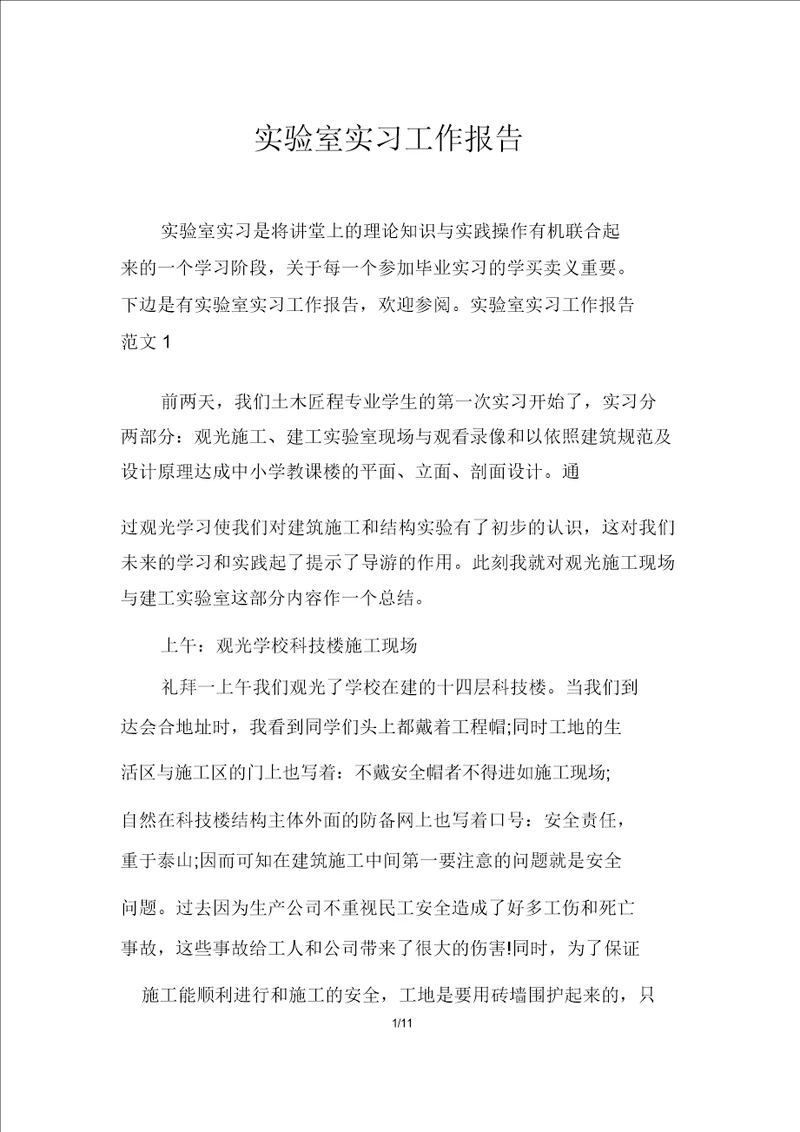 实验室实习工作报告