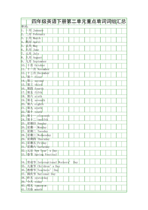 四年级英语下册第二单元重点单词词组汇总.docx