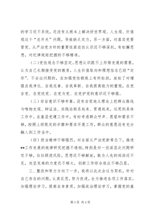 区党工委书记管委会主任巡视反馈意见整改专题民主生活会个人对照检查发言材料.docx