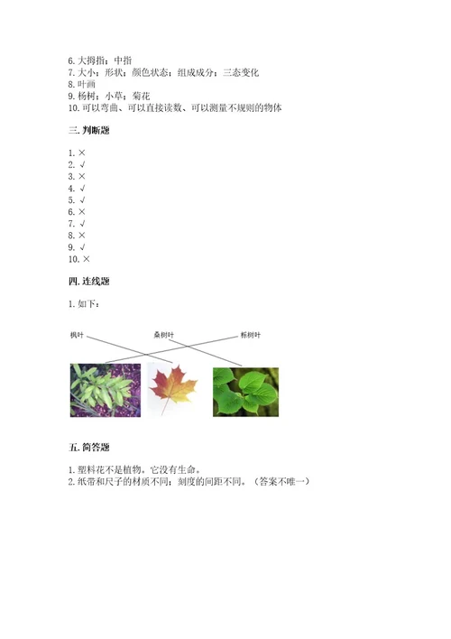 教科版一年级上册科学期末测试卷附答案突破训练