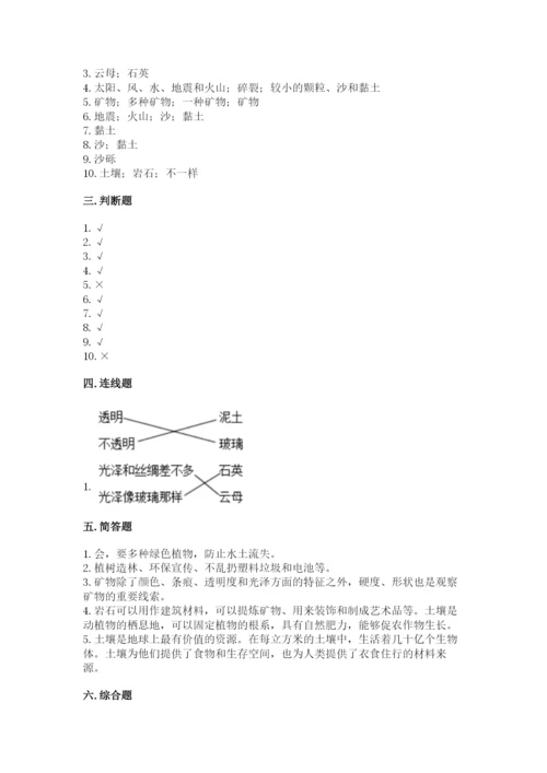 教科版科学四年级下册第三单元《岩石与土壤》测试卷带答案（综合题）.docx