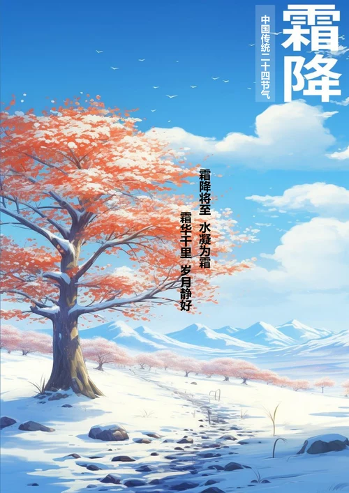 霜华千里岁月静好霜降海报