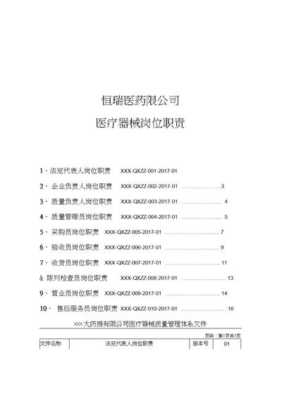 医疗器械岗位职责精品篇