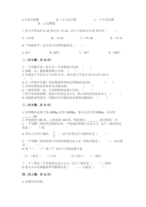 小学六年级下册数学摸底考试题及参考答案【轻巧夺冠】.docx