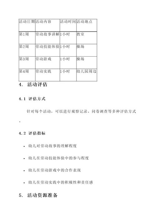 幼儿园劳动思政课活动方案