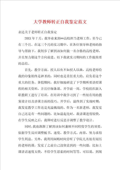 大学教师转正自我鉴定范文