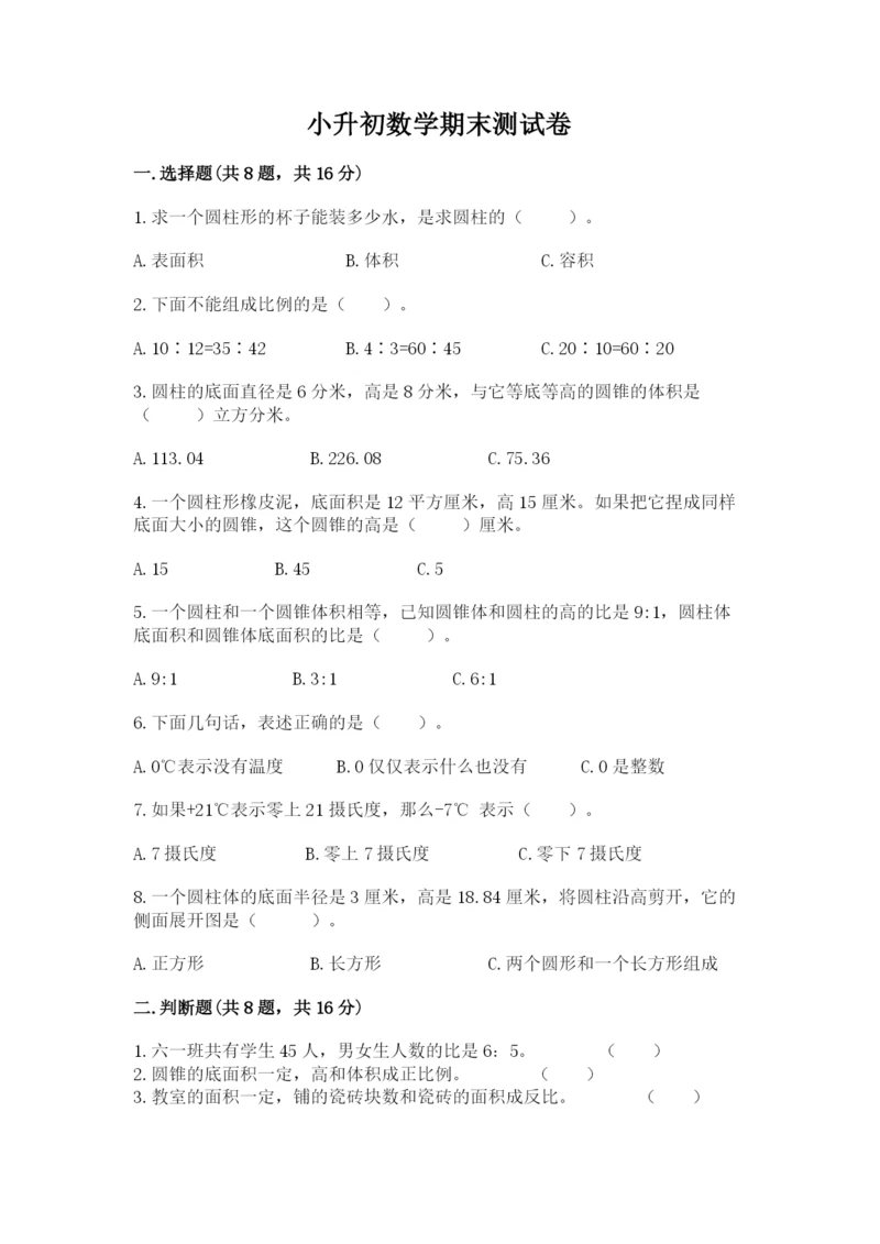 小升初数学期末测试卷汇编.docx