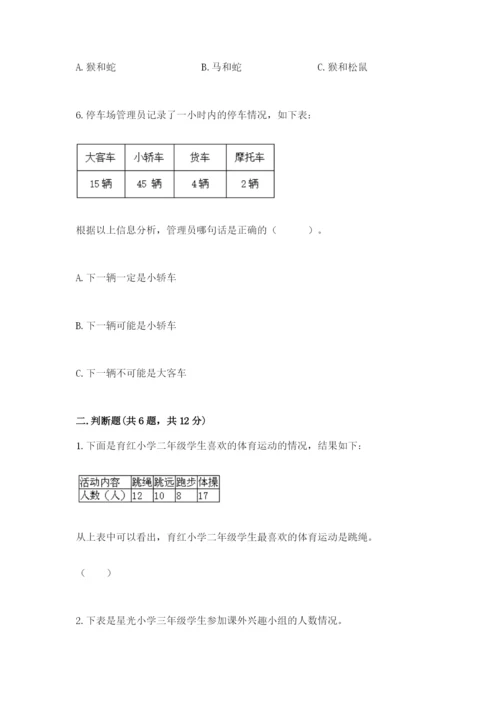 人教版二年级下册数学第一单元 数据收集整理 测试卷有精品答案.docx
