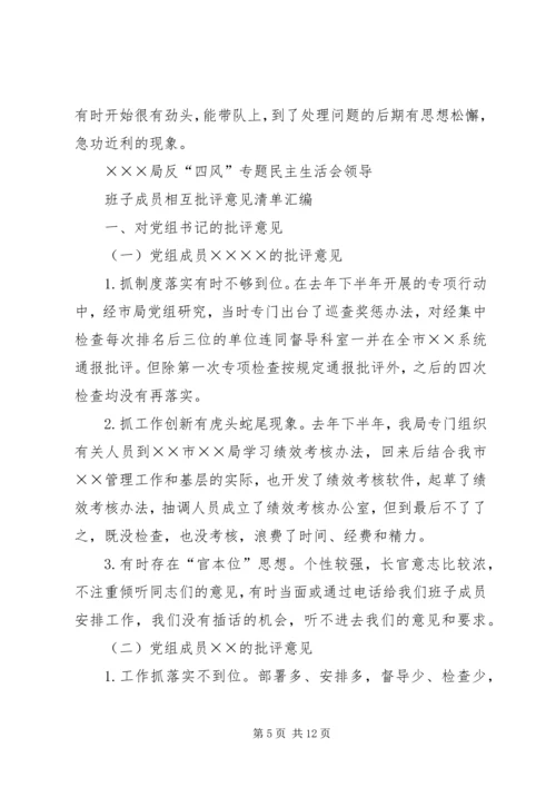 住建局领导班子民主生活会批评意见清单.docx