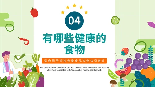 手绘卡通绿色校园食堂食品安全知识培训PT模板