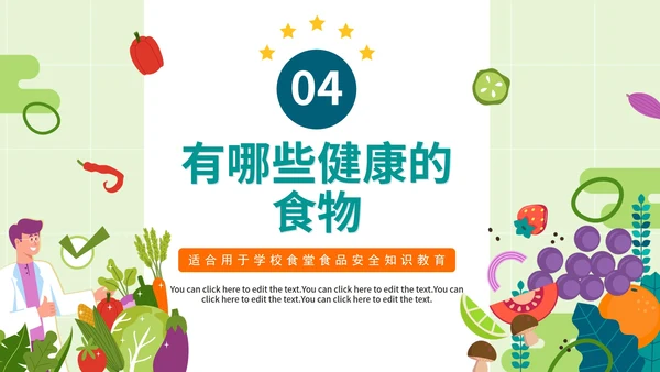 手绘卡通绿色校园食堂食品安全知识培训PT模板