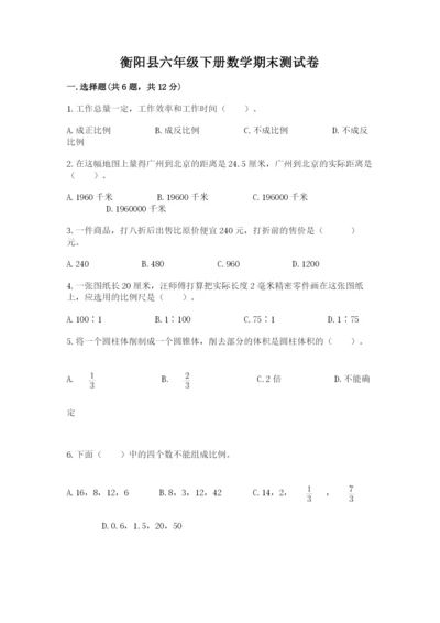 衡阳县六年级下册数学期末测试卷附精品答案.docx