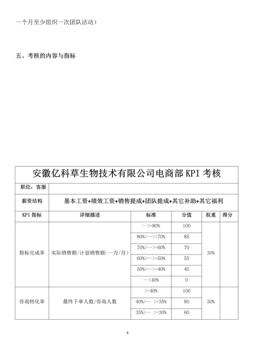 安徽亿科草生物技术有限公司电商部绩效考核方案(初稿).docx