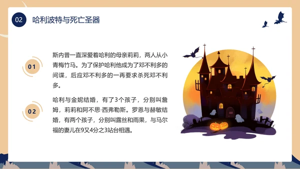 黄色蓝色卡通风哈利波特PPT模板电影
