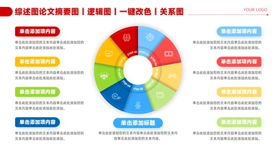 红色简约风9项圆环关系图PPT