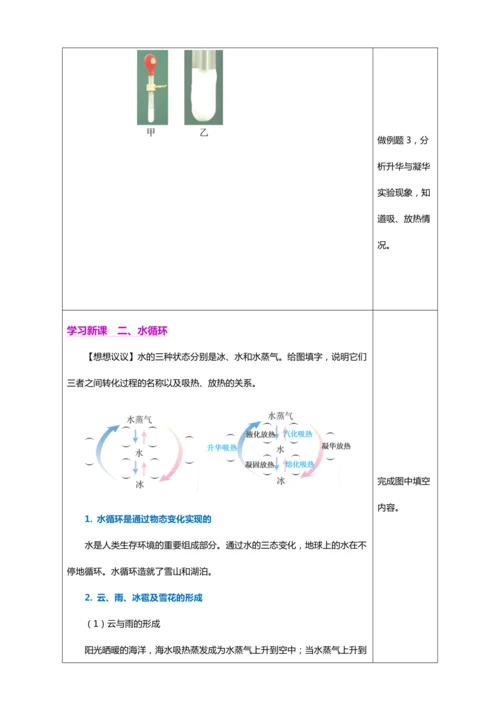 3.4 升华和凝华（教学设计）【2024人教新版八上物理高效完全备课】（表格式）