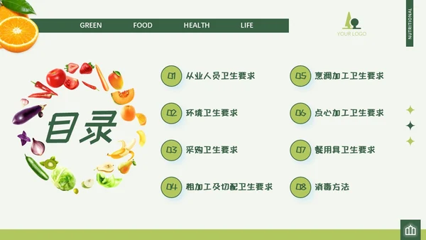 绿色清新可爱卡通活泼动态儿童水果幼儿园厨师培训PPT幼儿园培训