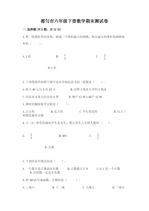 都匀市六年级下册数学期末测试卷（历年真题）.docx