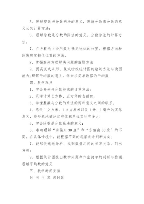 人教版小学五年级下册数学教学计划.docx