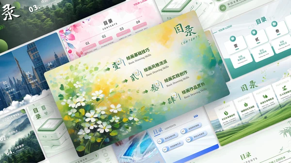 彩色简约风目录页PPT版式合集
