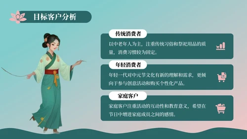 蓝绿色插画风中元节营销策划PPT