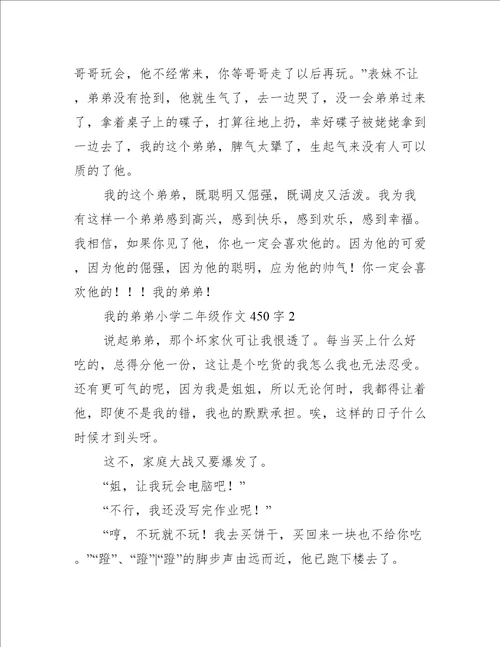 2023年度我弟弟小学二年级作文450字3篇