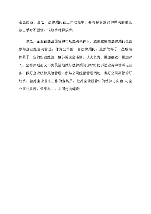 法律顾问年终个人工作总结