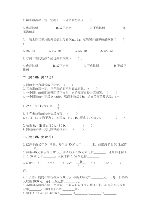 人教版六年级数学小升初试卷（典优）.docx