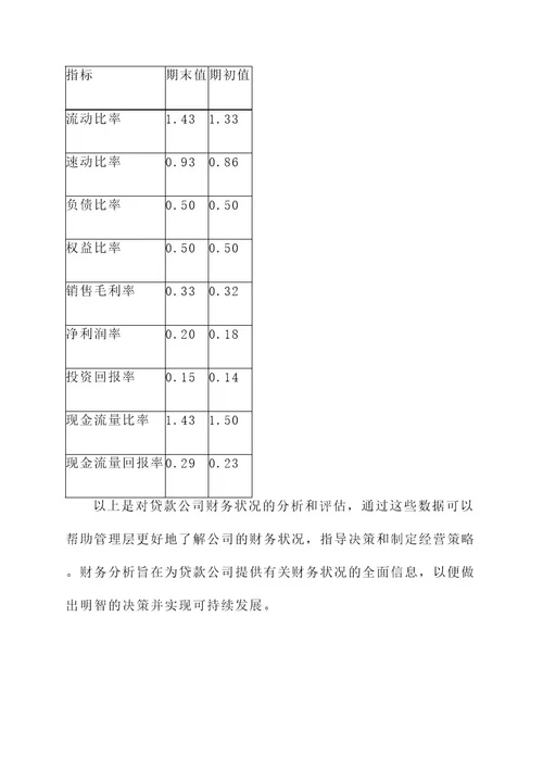 贷款公司财务分析方案