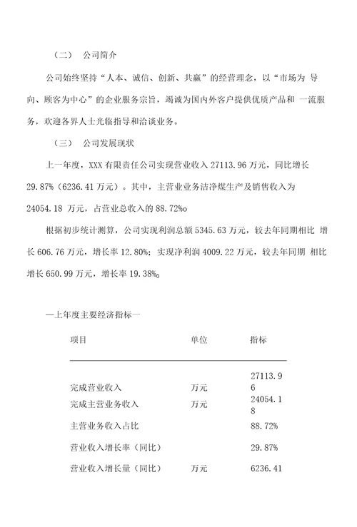 洁净煤项目可行性分析报告