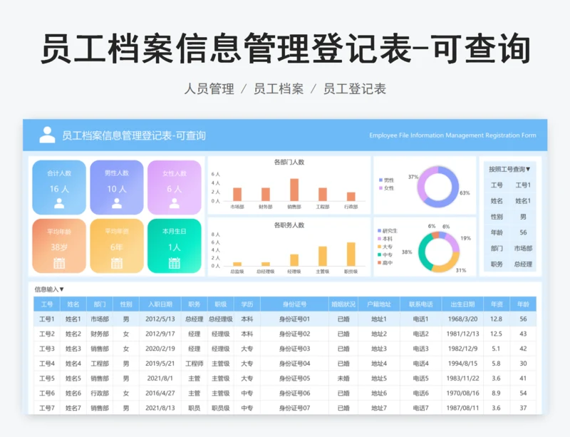 员工档案信息管理登记表-可查询