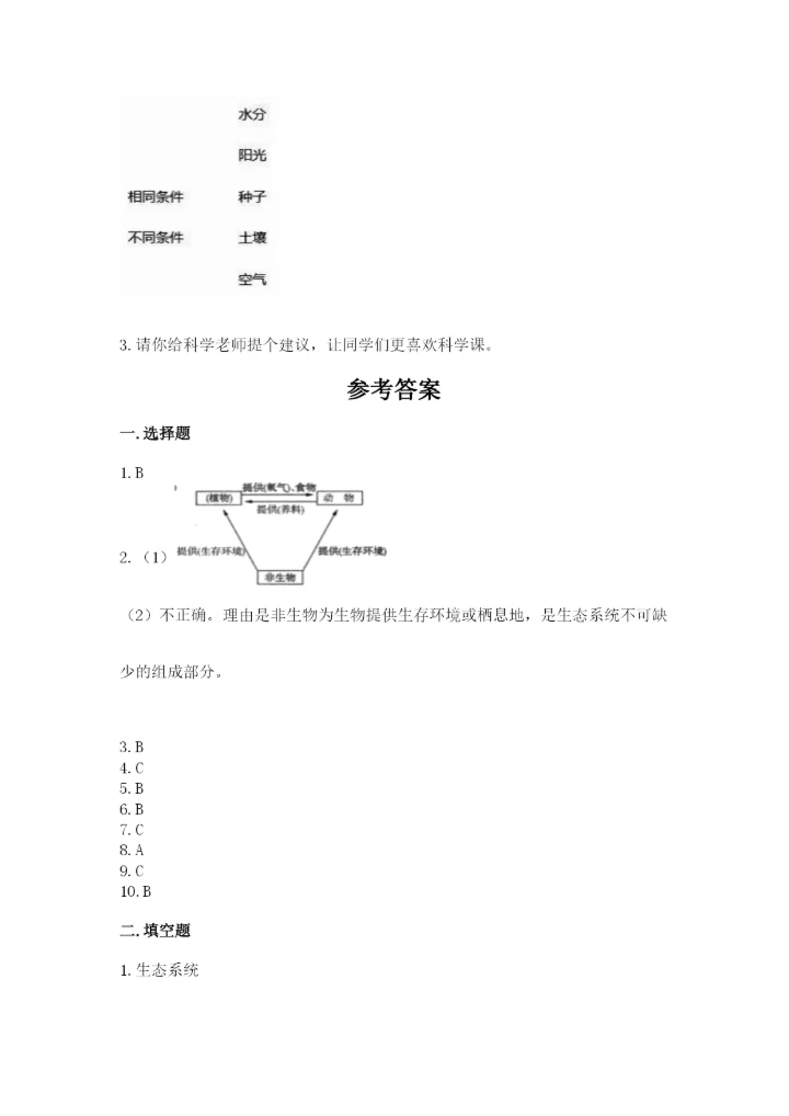 教科版五年级下册科学第一单元《生物与环境》测试卷精品（历年真题）.docx