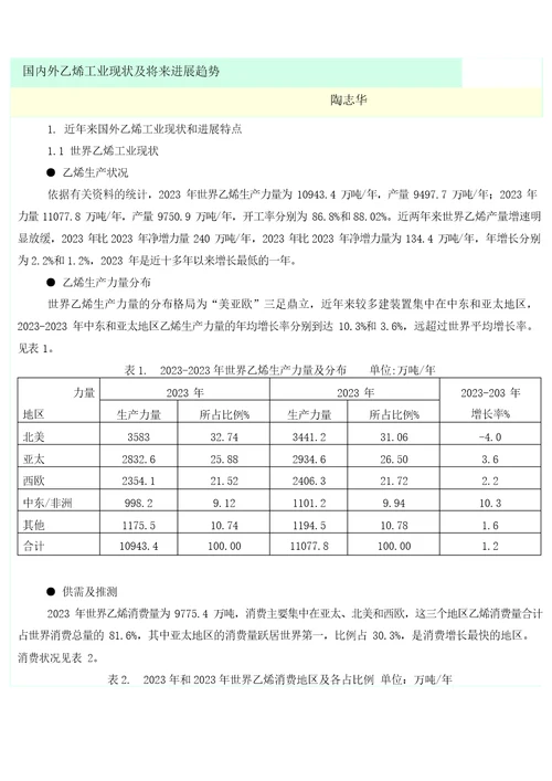 国内外乙烯工业现状及未来发展趋势