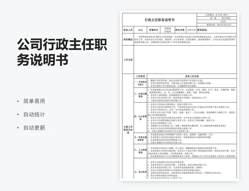 公司行政主任职务说明书