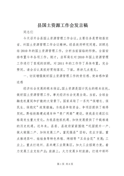 县国土资源工作会发言稿.docx