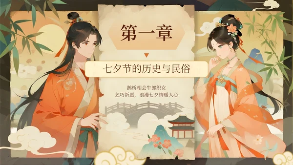橙黄色中国风七夕节学校传统文化课PPT模板