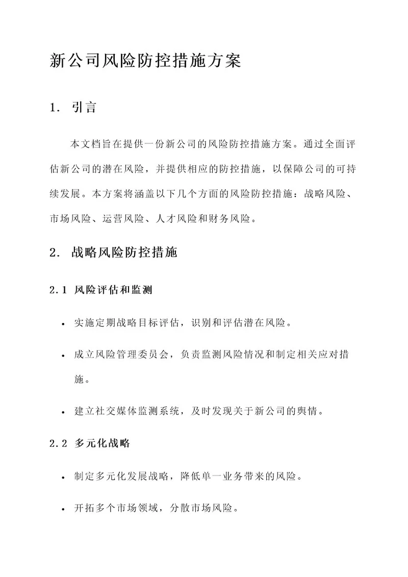 新公司风险防控措施方案