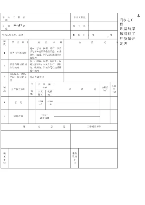 土石坝单元工程质量验收表格模板