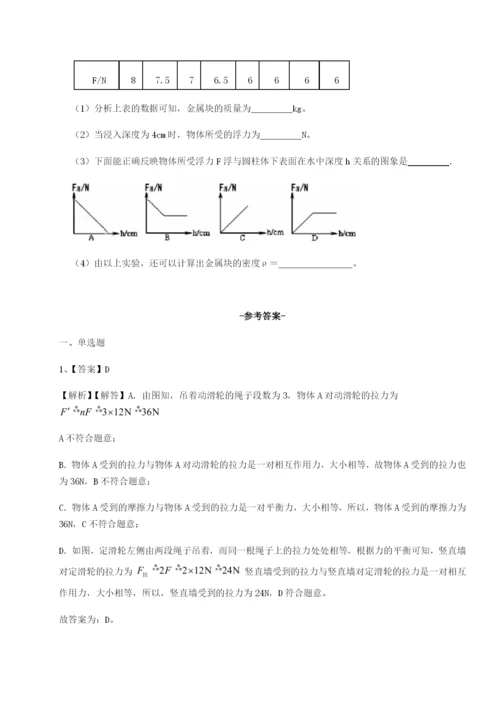 强化训练四川广安友谊中学物理八年级下册期末考试同步训练B卷（详解版）.docx